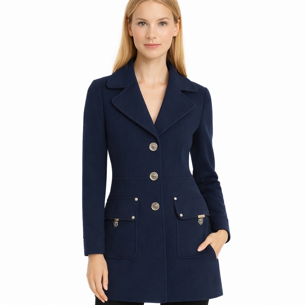 Love Moschino Navy Wool Coat – Classic Tailored Designer Style Size S - Picture 1 of 14